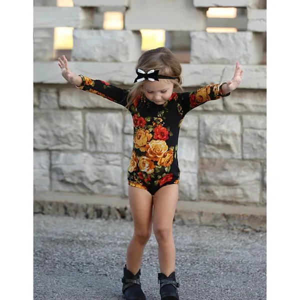 Toddlers Black Floral Leotard