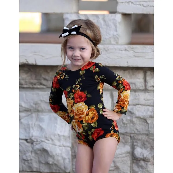 Toddlers Black Floral Leotard