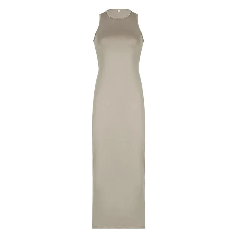 Uniwim Elegant Round Neck Sleeveless Long Dress