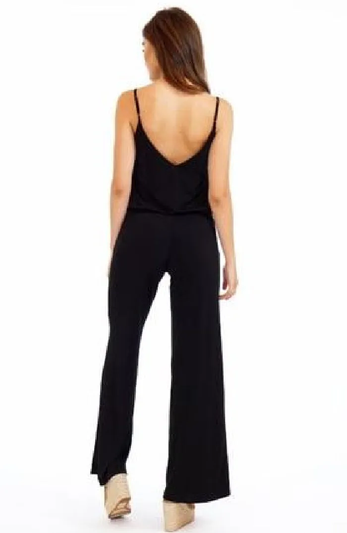 Veronica M. Wide Leg Tank Style Jumpsuit With Drop Blouse Waistline | Black