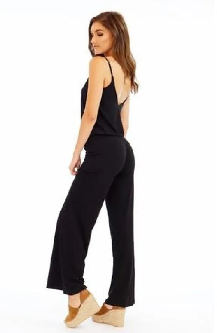 Veronica M. Wide Leg Tank Style Jumpsuit With Drop Blouse Waistline | Black