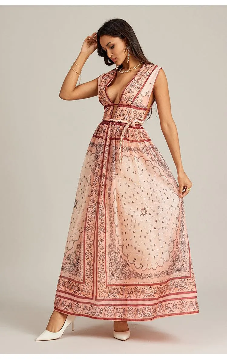 Vintage Style Printed Long Dress