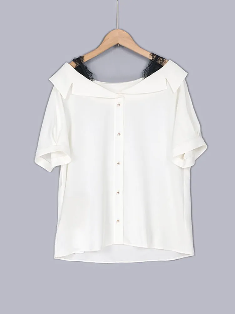 White Silk T-shirt Fake Two Pieces