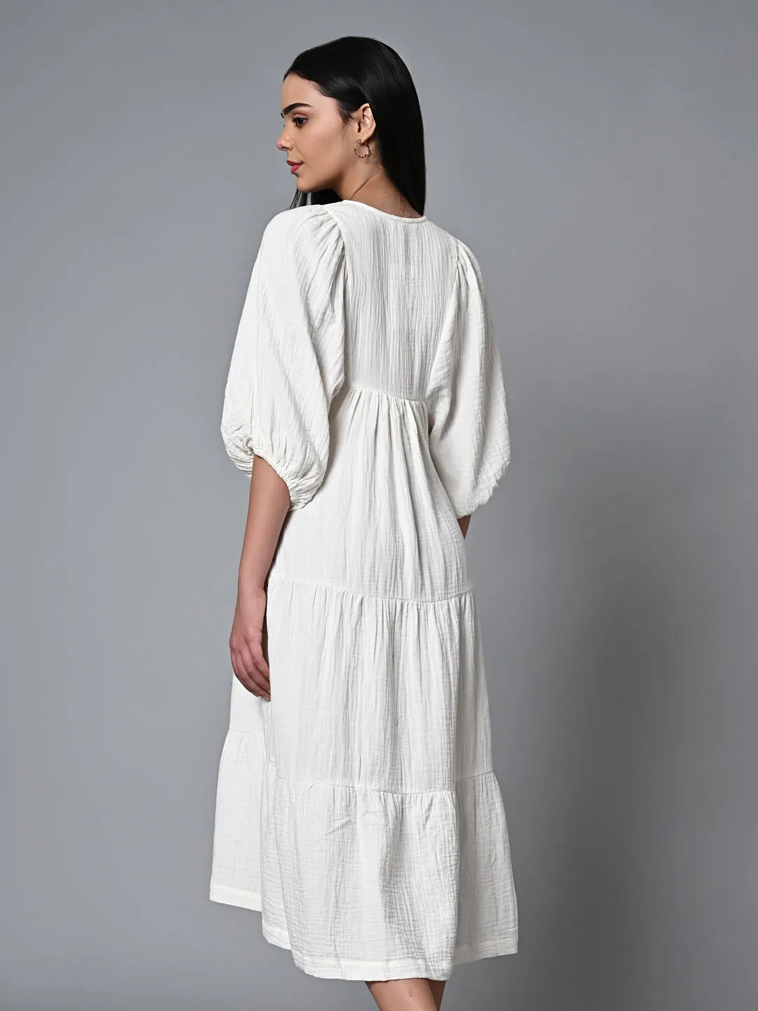 Women's Offwhite Cotton Regular Fit Dress